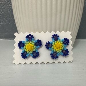 Huichol Beaded Flower Stud Earrings